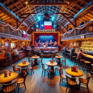 Interior depiction of an authentic Texas Roadhouse with the best steaks, western dancing and a great bar!